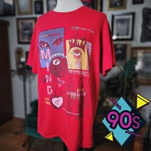 Vintage 90s Delta Pro Weight Red Mind Control Graphic Tee 90s Psychedelic Large